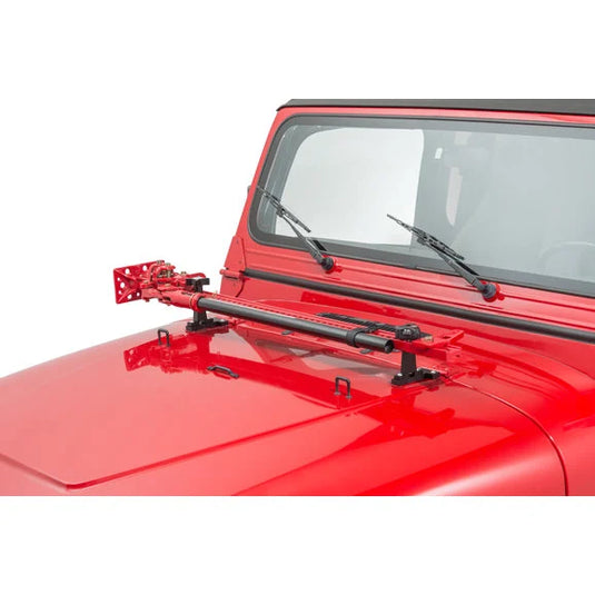 Hi-Lift Jack All-Cast Iron 48" Red Jack with Jack Hood Mount & Hood Mount Lock for 76-95 Jeep CJ-5, CJ-7, CJ-8 Scrambler & Wrangler YJ