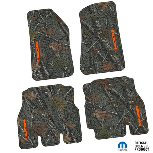 FlexTread Tire Tread/Scorched Earth Scene Front & Rear Floor Liners with MOAB Logo for 18-24 Jeep Wrangler JL Unlimited 4-Door