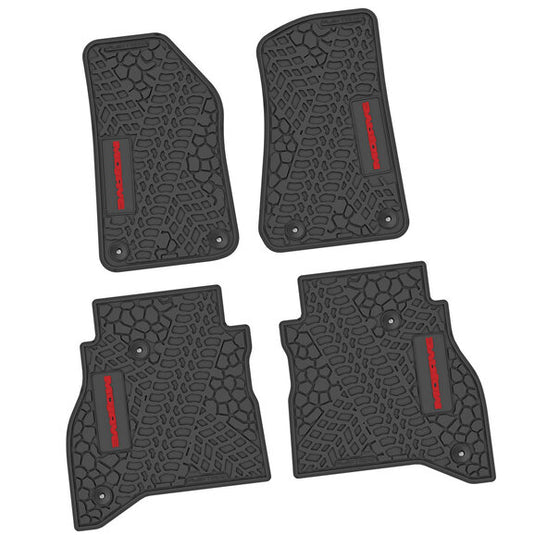 FlexTread Tire Tread/Scorched Earth Scene Front & Rear Floor Liners with MOJAVE Logo for 20-24 Jeep Gladiator JT