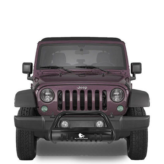 Black Horse Off Road 3" Bull Bar in Black with Black Skid Plate for 10-18 Jeep Wrangler JK & Unlimited JK