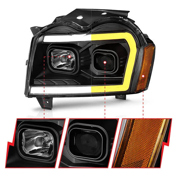 Load image into Gallery viewer, Anzo USA Projector Switchback Plank Style Headlights for 05-07 Grand Cherokee WK
