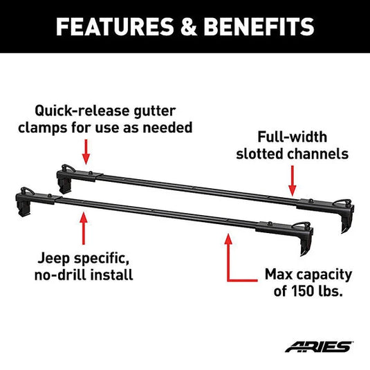 Aries 2070450 Roof Rack Crossbars for 07-18 Jeep Wrangler JK