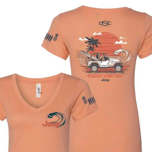 Jeep Merchandise Women's Jeep Beachin' Good Time V- Neck T-Shirt in Light Orange