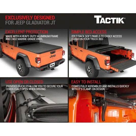 TACTIK 3033109 Tri-Fold Soft Tonneau Cover for 20-24 Jeep Gladiator JT