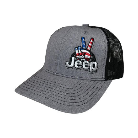 Jeep Merchandise Hat-JwaveUSATkr-GryBlk Jeep Wave USA Patch in Heather Grey/Black