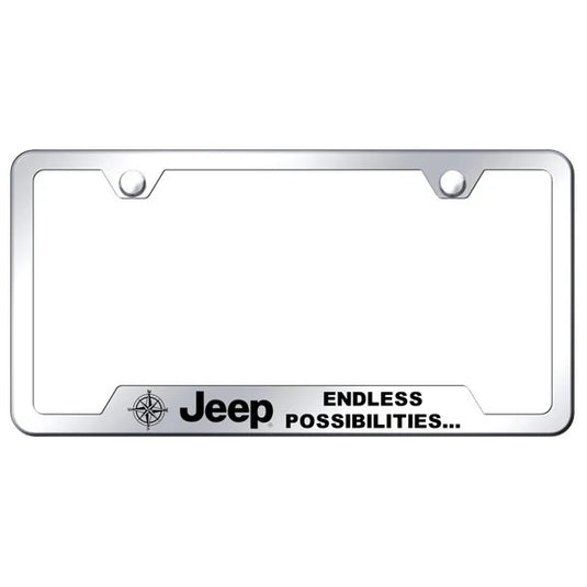 Automotive Gold Laser Etched Stainless Jeep Endless Possibilities Cut-Out License Plate Frame