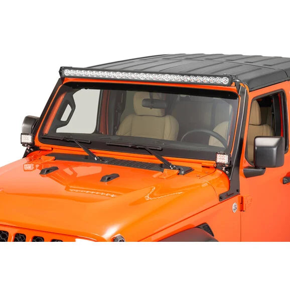 Load image into Gallery viewer, Quadratec Windshield Light Bar Brackets with J5 LED Light Bar &amp; Carnivore J-Series Auxiliary Pod Lights for 18-24 Jeep Wrangler JL &amp; Gladiator JT
