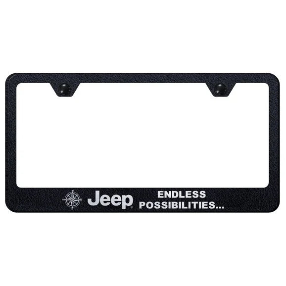 Load image into Gallery viewer, Automotive Gold Laser Etched Stainless Jeep Endless Possibilities License Plate Frame
