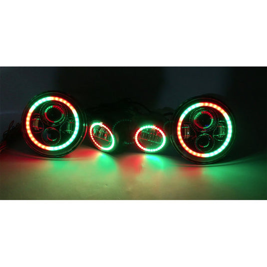 Quake LED QTE781 Tempest Halo RGB 7" LED Headlights with 4" HD Fog Lights for 07-18 Jeep Wrangler JK