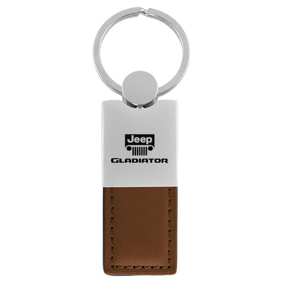 Load image into Gallery viewer, Automotive Gold Jeep Logo Gladiator Leather Duo Keychain
