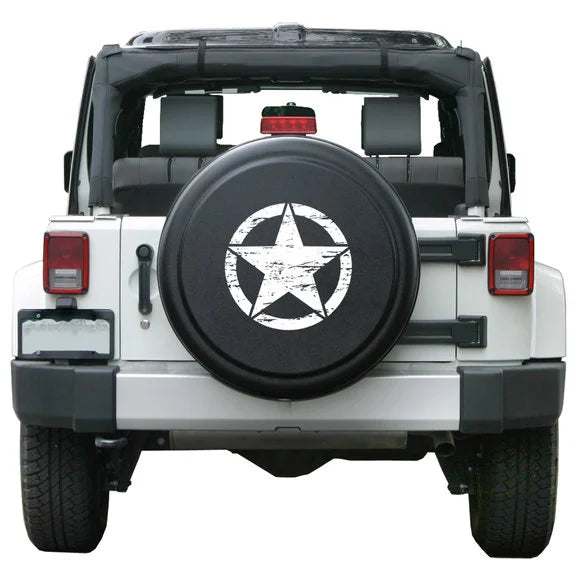 Load image into Gallery viewer, Boomerang Enterprises Distressed Star Rigid Tire Cover in Textured Black
