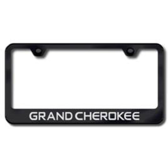 Automotive Gold Premiere Collection Etched Grand Cherokee Logo License Plate Frame in Stainless Steel