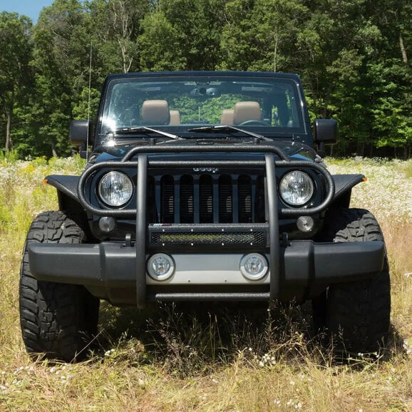 Load image into Gallery viewer, Aries Pro Series Black Steel Grille Guard with Light Bar for 07-24 Jeep Wrangler JK &amp; JL and Gladiator JT
