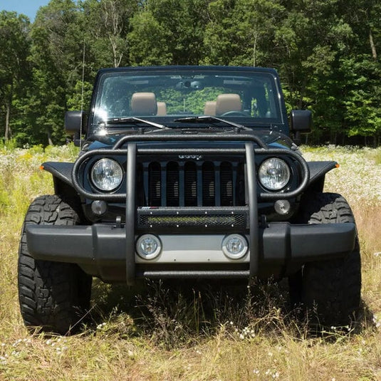 Aries Pro Series Black Steel Grille Guard with Light Bar for 07-24 Jeep Wrangler JK & JL and Gladiator JT