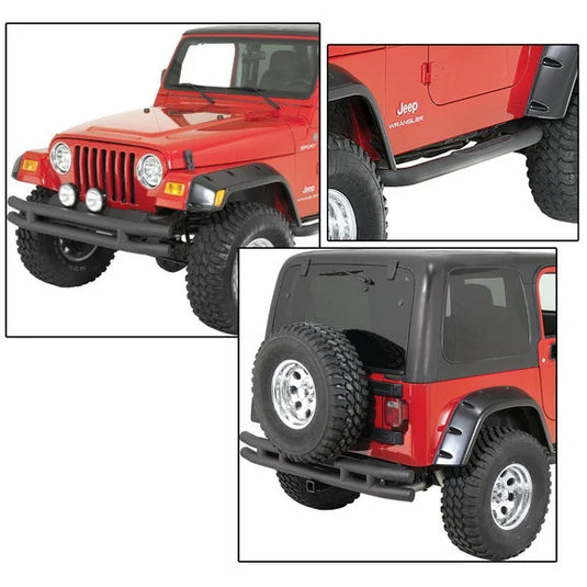 Quadratec QR3 Front Tube Bumper without Hoop, Rear Tube Bumper with Hitch & Free Side Steps for 87-06 Jeep Wrangler YJ & TJ