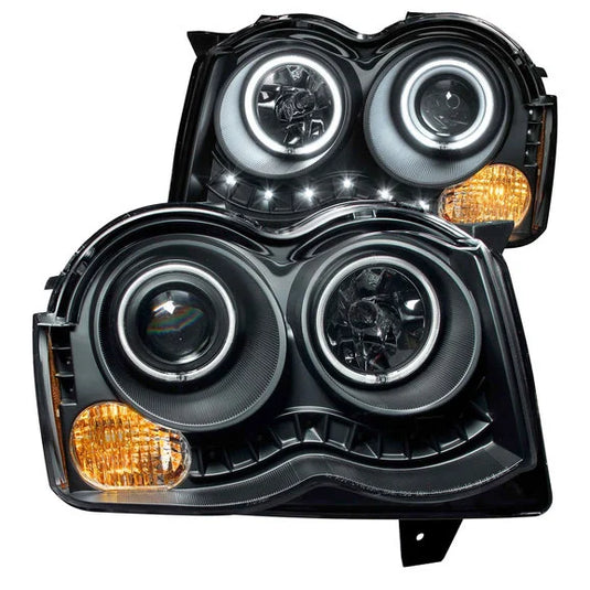 Anzo USA Projector HALO Headlights with Clear Lense Amber Bulb (CCFL) (NON HID) for 08-10 Jeep Grand Cherokee WK