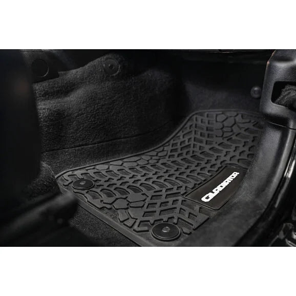 Load image into Gallery viewer, FlexTread Tire Tread/Scorched Earth Scene Front Floor Liners with GLADIATOR Logo for 20-24 Jeep Gladiator JT
