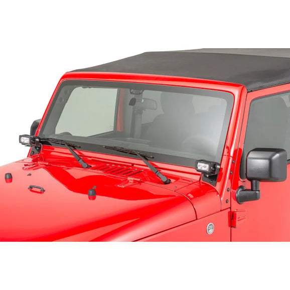 Load image into Gallery viewer, Quadratec 4&quot; Rectangular LED Lights with Wiring Harness &amp; Windshield Mount Brackets for 07-18 Jeep Wrangler JK
