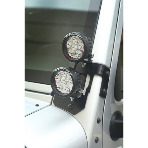 Load image into Gallery viewer, Rugged Ridge Dual A-Pillar Light Mount Kit with 3.5&quot; Round LED Lights for 07-18 Jeep Wrangler JK
