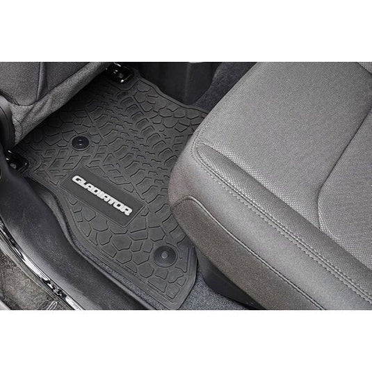 FlexTread Tire Tread/Scorched Earth Scene Front & Rear Floor Liners with GLADIATOR Logo for 20-24 Jeep Gladiator JT