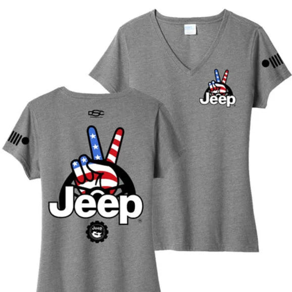 Load image into Gallery viewer, Jeep Merchandise Ladies Jeep Wave USA V-Neck T-Shirt in Heather Grey
