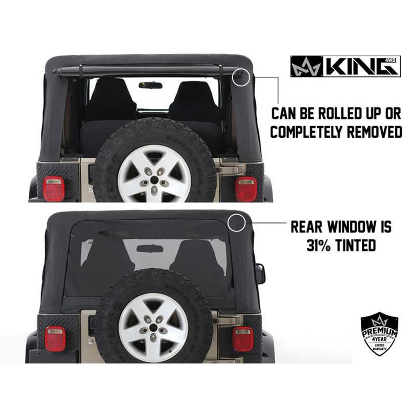 Load image into Gallery viewer, King 4WD Premium Replacement Soft Top Without Upper Doors, Black Diamond With Tinted Windows, Jeep Wrangler TJ 1997-2006
