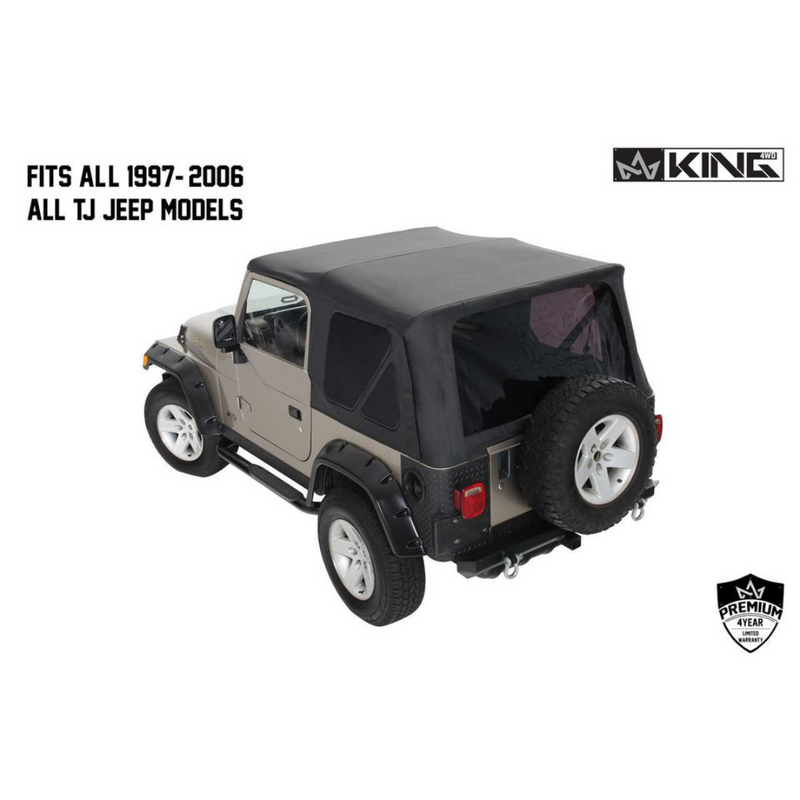 Load image into Gallery viewer, King 4WD Premium Replacement Soft Top Without Upper Doors, Black Diamond With Tinted Windows, Jeep Wrangler TJ 1997-2006
