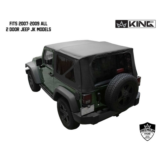 King 4WD Premium Replacement Soft Top, Black Diamond With Tinted Windows, Jeep Wrangler JK 2 Door 2007-2009