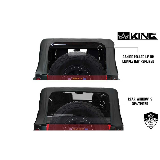 King 4WD Premium Replacement Soft Top, Black Diamond With Tinted Windows, Jeep Wrangler Unlimited JK 4 Door 2007-2009