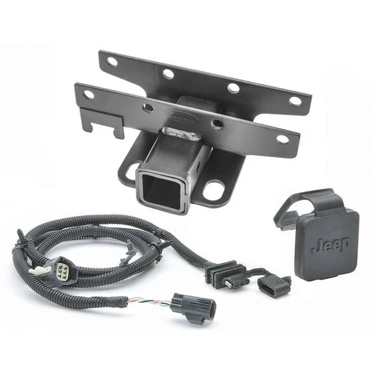 Quadratec Premium 2" Hitch with Wiring Kit & Jeep Logo Plug for 13-18 Jeep Wrangler JK 10th Anniversary Rubicon, Rubicon X, Rubicon Recon & Hard Rock Editions