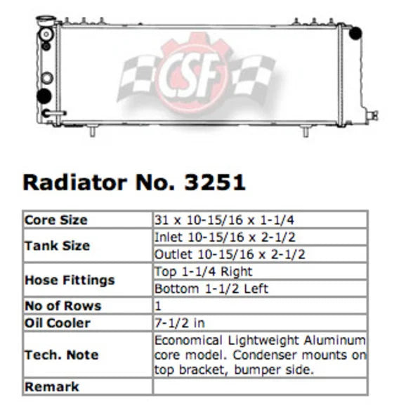 Load image into Gallery viewer, CSF 3251 OE Replacement Radiator with Plastic Tank, Aluminum Core &amp; Filler Neck for 91-01 Jeep Cherokee XJ with 4.0L
