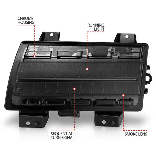 Anzo USA 511087 LED Parking Light with Sequential Turn Signal & Smoked Lens for 18-21 Jeep Wrangler JL with Low Configured OEM Halogen Parking Lights