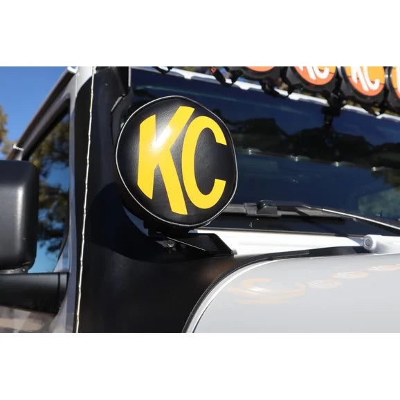 Load image into Gallery viewer, KC HiLiTES 5102 6&quot; Vinyl Covers in Black with Yellow KC Logo
