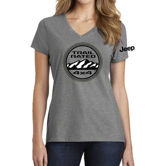 Jeep Merchandise Ladies Jeep Trail Rated V-Neck T-Shirt