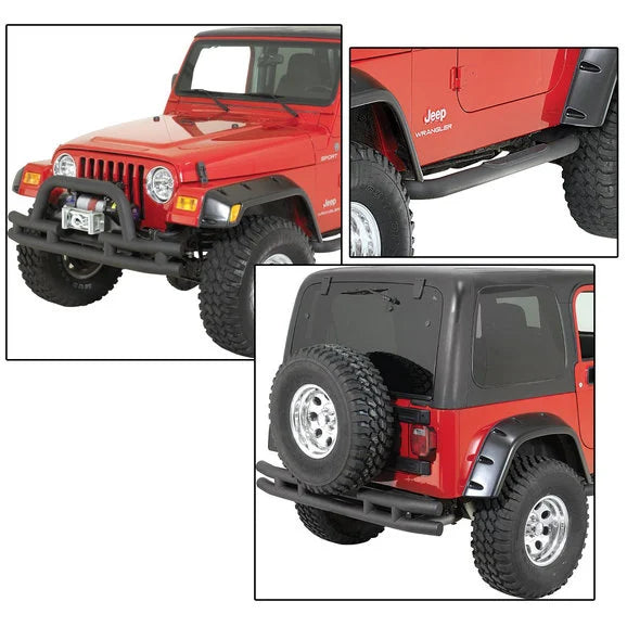 Load image into Gallery viewer, Quadratec QR3 Front Tube Winch Mount Bumper with Hoop with Rear Tube Bumper &amp; Free Side Steps for 87-06 Jeep Wrangler YJ &amp; TJ
