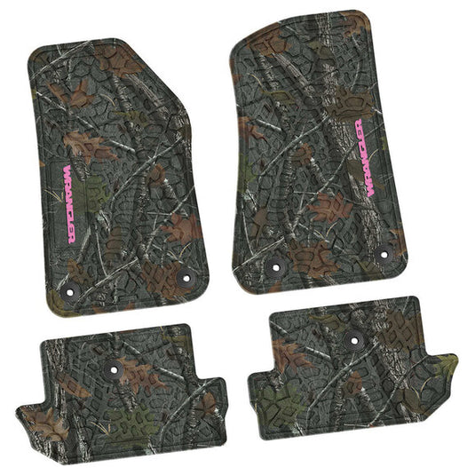 FlexTread Tire Tread/Scorched Earth Scene Front & Rear Floor Liners with WRANGLER Logo for 18-24 Jeep Wrangler JL 2-Door