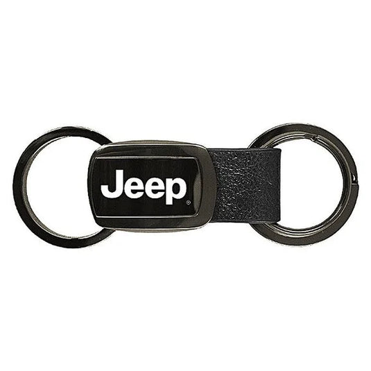 Automotive Gold KC1050.JEE.GM Au-Tomotive Gold Jeep Logo Leather Double Valet Keychain in Polished Gunmetal Finish