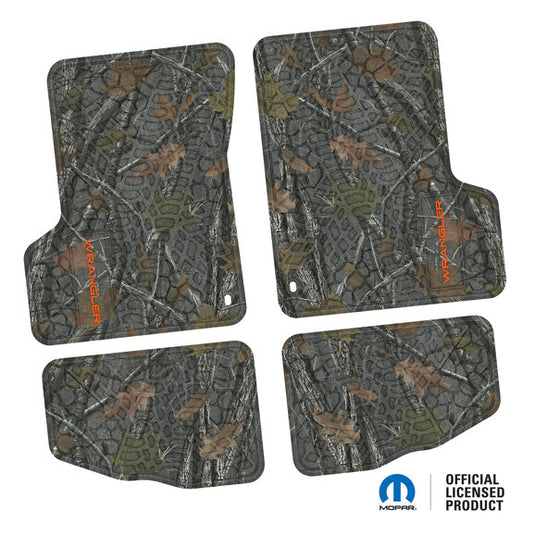 FlexTread Tire Tread/Scorched Earth Scene Front & Rear Floor Liners with WRANGLER Logo for 97-06 Jeep Wrangler TJ and LJ Unlimited