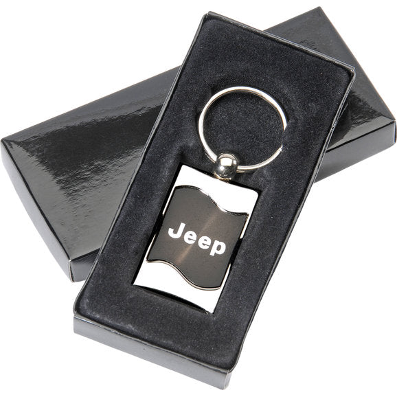 Load image into Gallery viewer, Automotive Gold Jeep Logo Rectangular Wave Keychain
