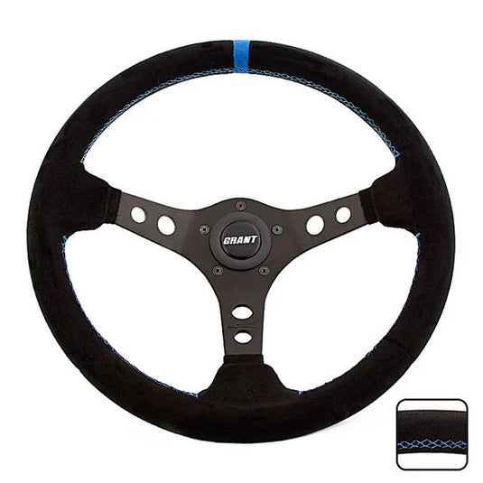 Grant Products Racing Edition Steering Wheel in Lightweight Aluminum with Ultra Suede Grip & Top Stripe