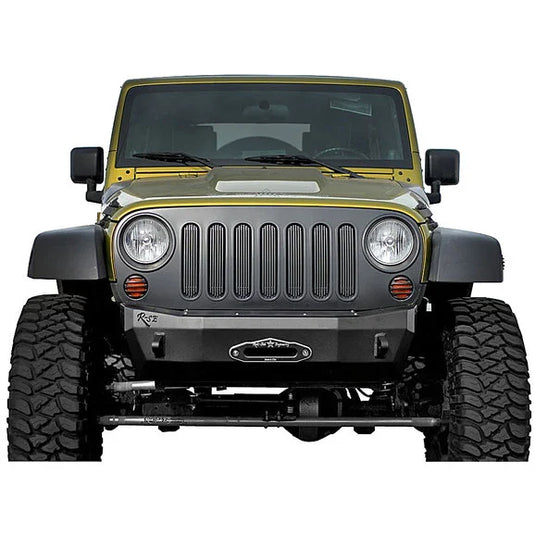 Rock Slide Engineering Rigid Series Shorty Front Bumper with Winch Mount in Textured Black for 07-18 Jeep Wrangler JK