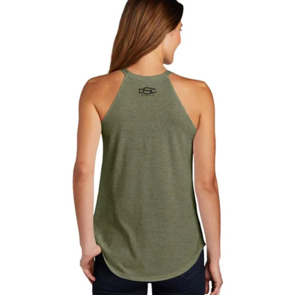 Load image into Gallery viewer, Jeep Merchandise Ladies Jeep Life Rocker Tank Top in Military Green Triblend
