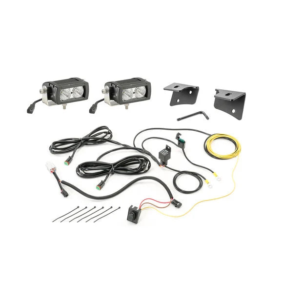 Load image into Gallery viewer, Quadratec 4&quot; Rectangular LED Lights with Wiring Harness &amp; Windshield Mount Brackets for 07-18 Jeep Wrangler JK
