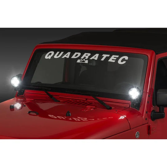 Quadratec 4" Round LED Lights with Wiring Harness & Windshield Mount Brackets for 07-18 Jeep Wrangler JK