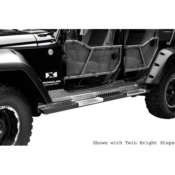 Warrior Products 7412 Rock Bars with Single Black Aluminum Front Step for 07-18 Jeep Wrangler Unlimited JK 4 Door