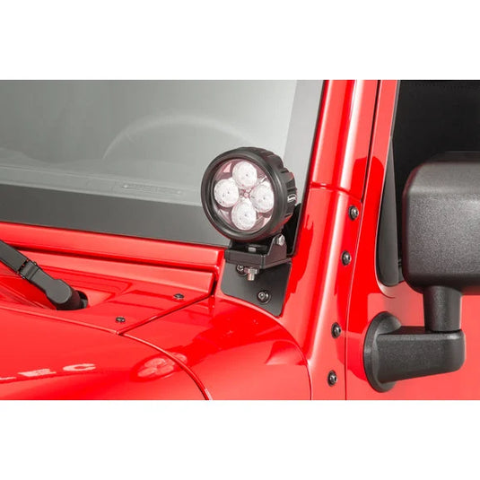 Quadratec 4" Round LED Lights with Wiring Harness & Windshield Mount Brackets for 07-18 Jeep Wrangler JK