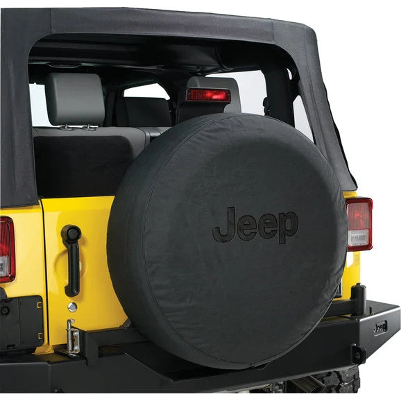 Mopar Black Denim Jeep Logo Tire Cover with Black Jeep Logo