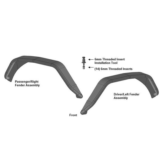 Black Horse Off Road TIFR20G Front & Rear Tubular Fender Flares w/Inner Fender Flare Liners for 20-24 Jeep Gladiator JT