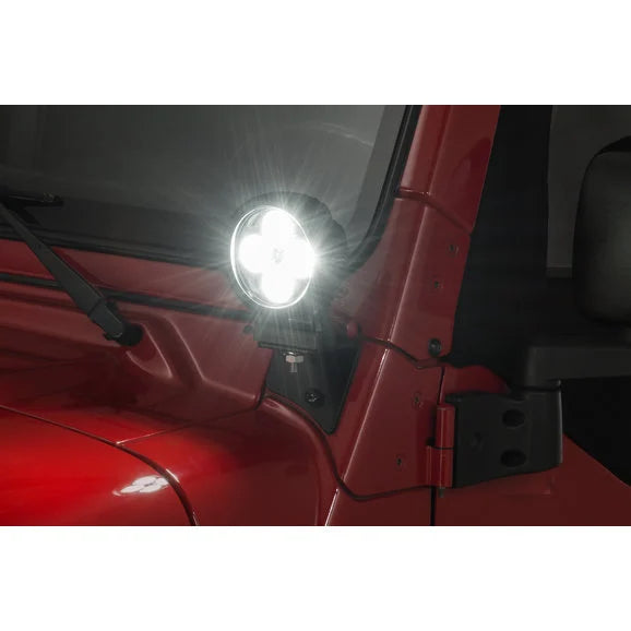 Load image into Gallery viewer, Quadratec 4&quot; Round LED Lights with Wiring Harness &amp; Windshield Mount Brackets for 97-06 Jeep Wrangler TJ &amp; Unlimited
