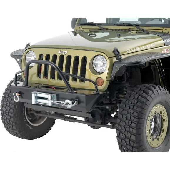 Load image into Gallery viewer, Warrior Products 597 Front Stubby Bumper with Winch Mount &amp; D-Ring Mounts in Black for 07-18 Jeep Wrangler &amp; Wrangler Unlimited JK
